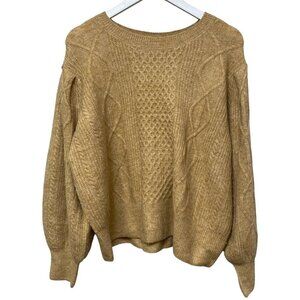 1.STATE Womens Sweater Size XXL Camel Tan Pullover Puff Sleeve Aran Knit